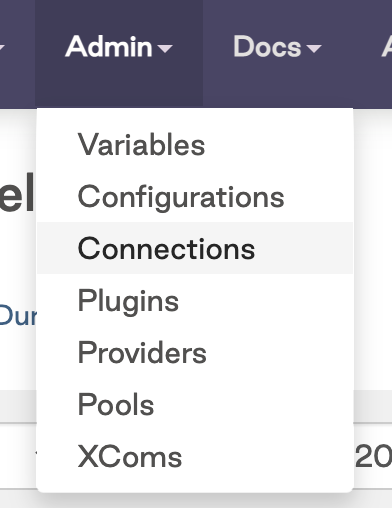 Airflow connections menu